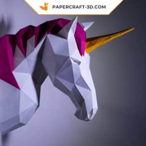 Papercraft tête d’unicorne en origami papier 3D à télécharger