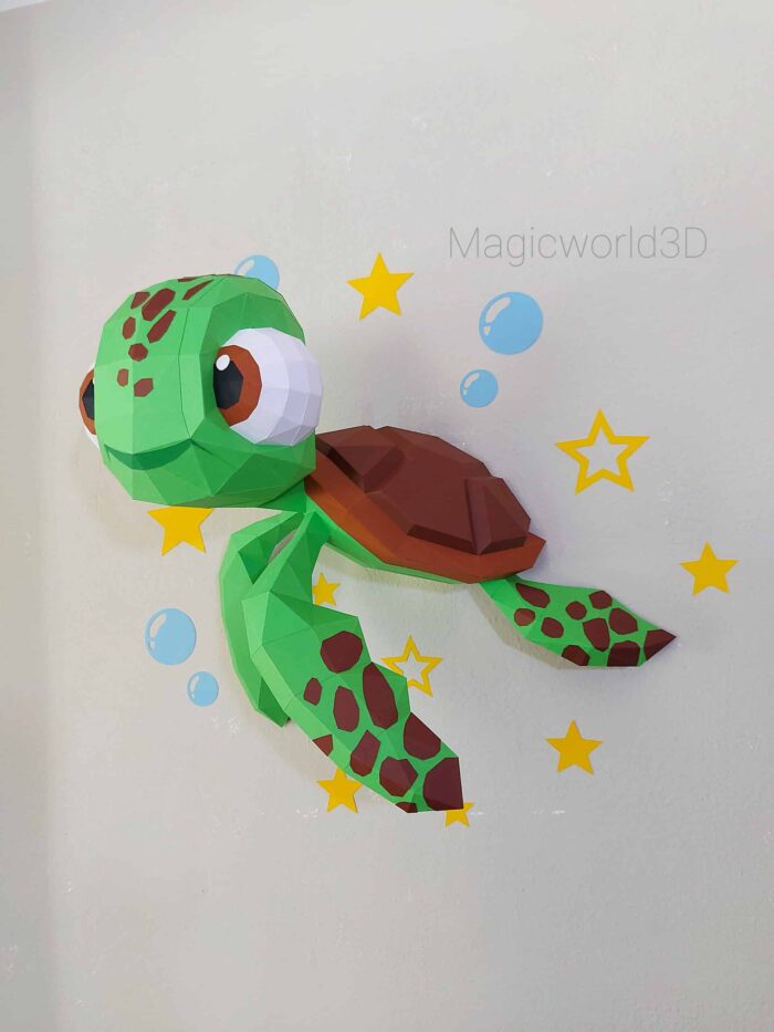 Papercraft tortue bébé Chiquitín en papier 3D origami pour décoration intérieure