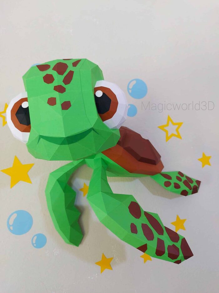 Papercraft tortue bébé Chiquitín en papier 3D origami pour décoration intérieure