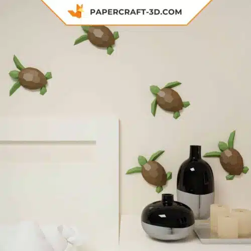 Papercraft di piccole tartarughe marine murali in origami 3D