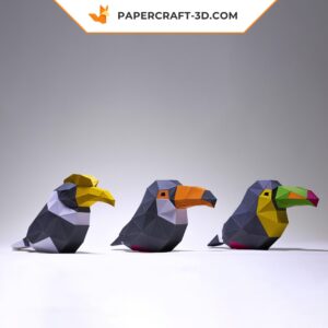 Papercraft Toucan et Calao, oiseaux minimalistes en origami papier 3D