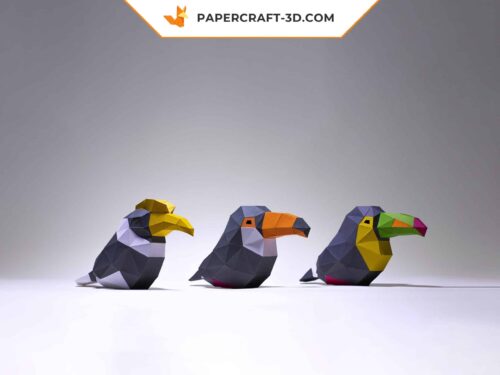 Papercraft Toucan et Calao, oiseaux minimalistes en origami papier 3D