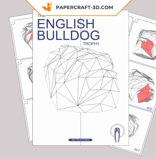 Papercraft Wandtrophäe Englischer Bulldogge in Origami