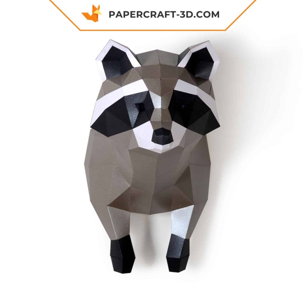 Papercraft trophée mural de raton laveur en origami 3D