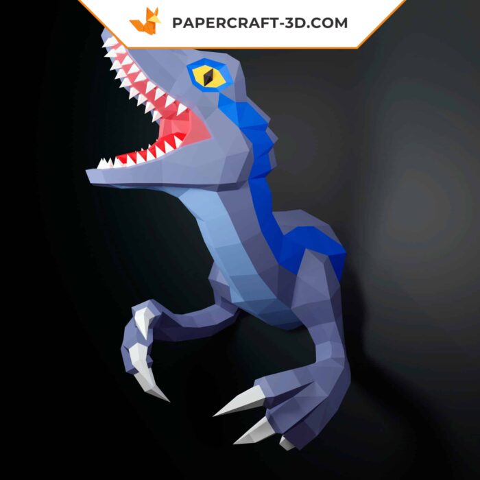 Papercraft Velociraptor Blue 3D en papier origami DIY