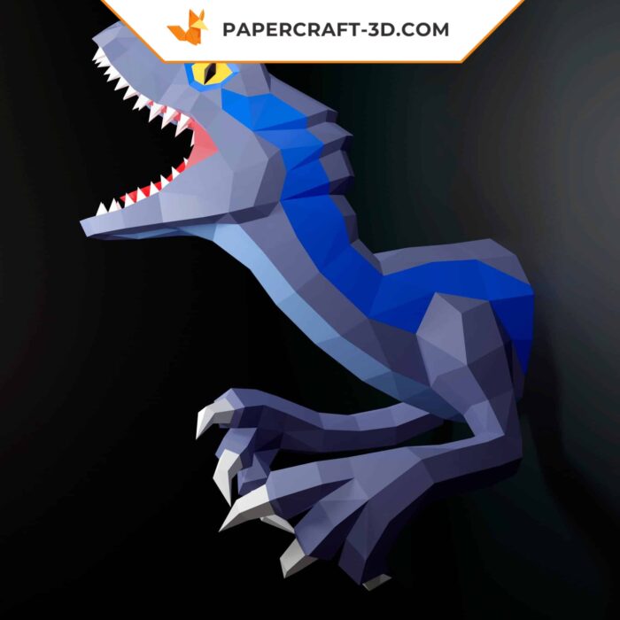 Papercraft Velociraptor Blue 3D en papier origami DIY