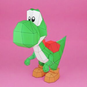 Papercraft Yoshi en origami papier 3D pour décoration maison, bureau et amateurs de Mario Bros