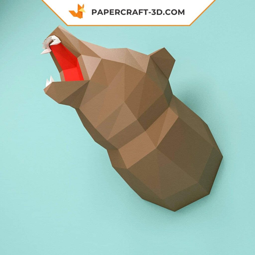 Papercraft trofeo testa di orso in origami