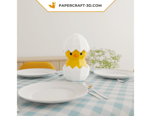 Papercraft Poussin dans un Œuf Origami Papier 3D