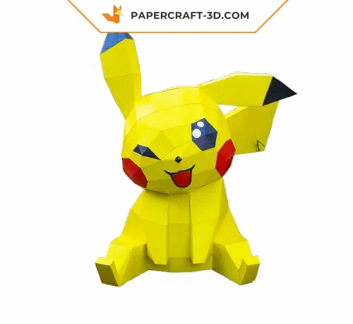 Papercraft Pikachu assis en origami papier 3D