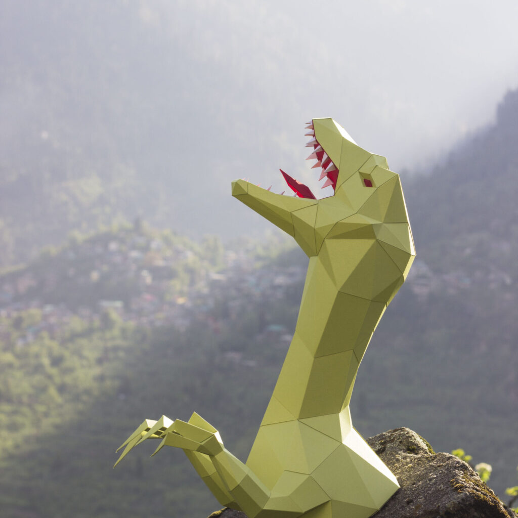 Papercraft tête de raptor Jurassic Park en origami