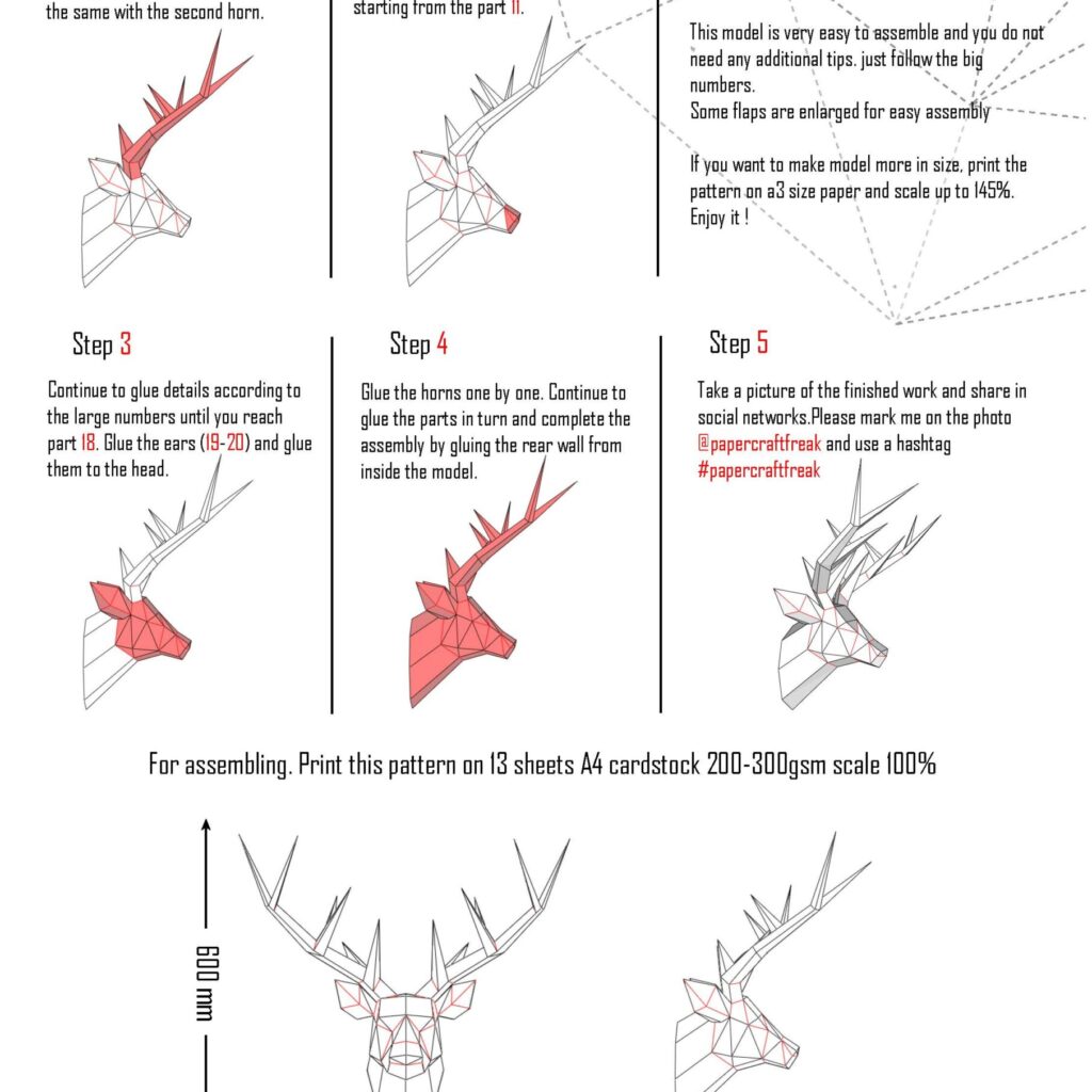 Papercraft tête de cerf en origami 3D