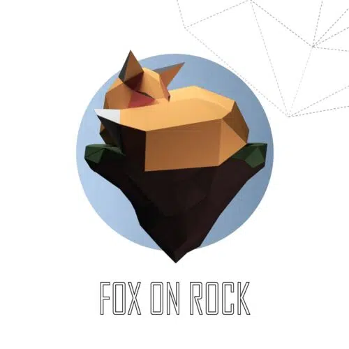 Papercraft de renard sur rocher en origami 3D
