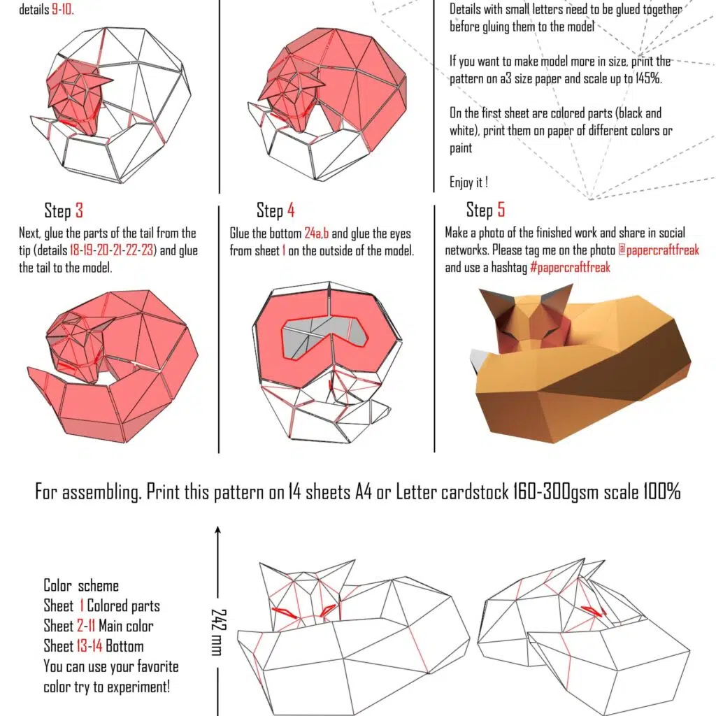 Papercraft de renard sur rocher en origami 3D