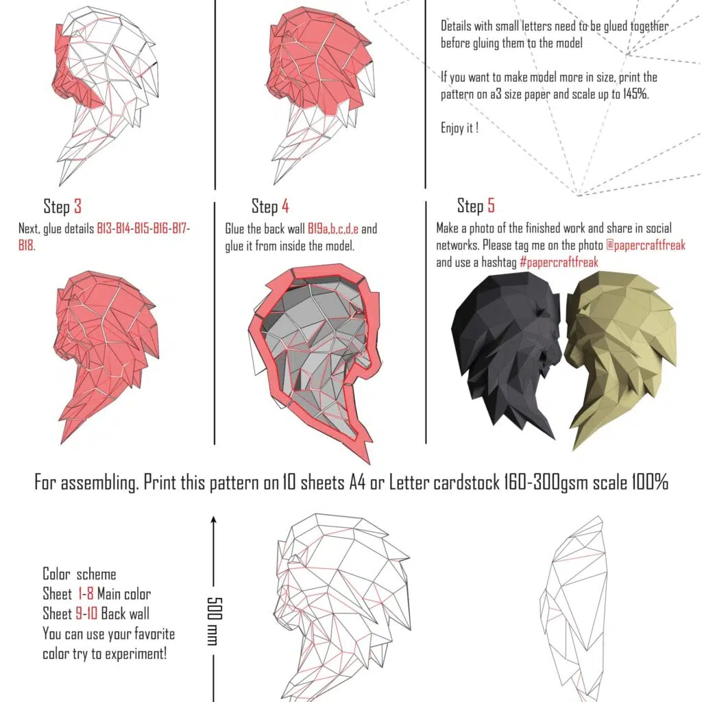 Papercraft tête de lion en origami 3D