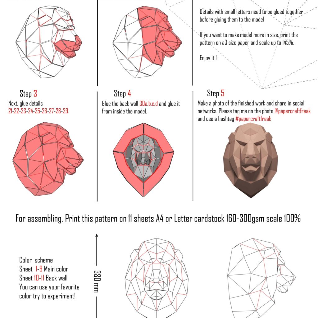Papercraft tête de lion en origami