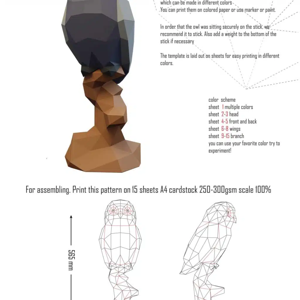 Papercraft de chouette sur branche en origami 3D
