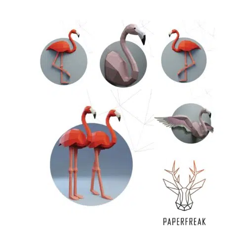 Kit de multiples flamants rose en origami 3D
