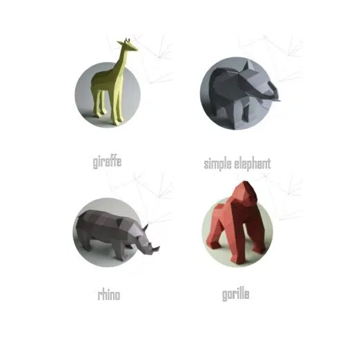 Papercraft afrikanische Tiere in 3D Origami - 4-in-1 Pack