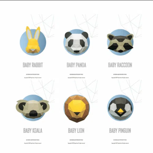 Papercraft-Paket 3D Babytiere: Panda, Hase, Löwe, Pinguin und mehr