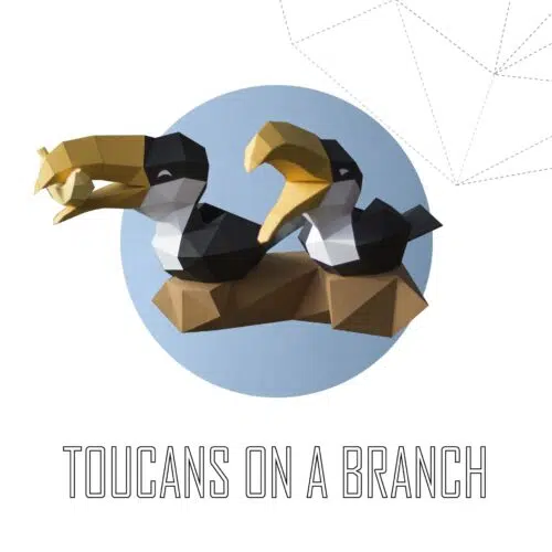 Papercraft de toucans sur branche en origami 3D