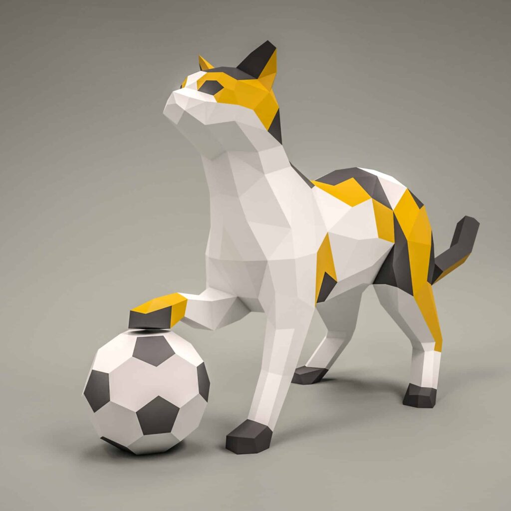 Papercraft de chat avec balle en origami 3D Papercraft de chat avec balle en origami 3D