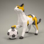 Papercraft de gato con pelota en origami 3D