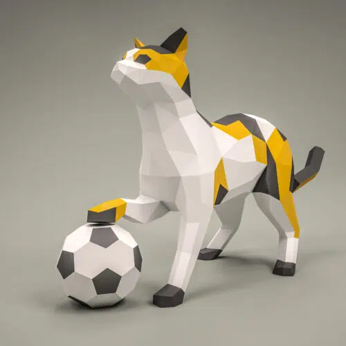 Papercraft de chat avec balle en origami 3D