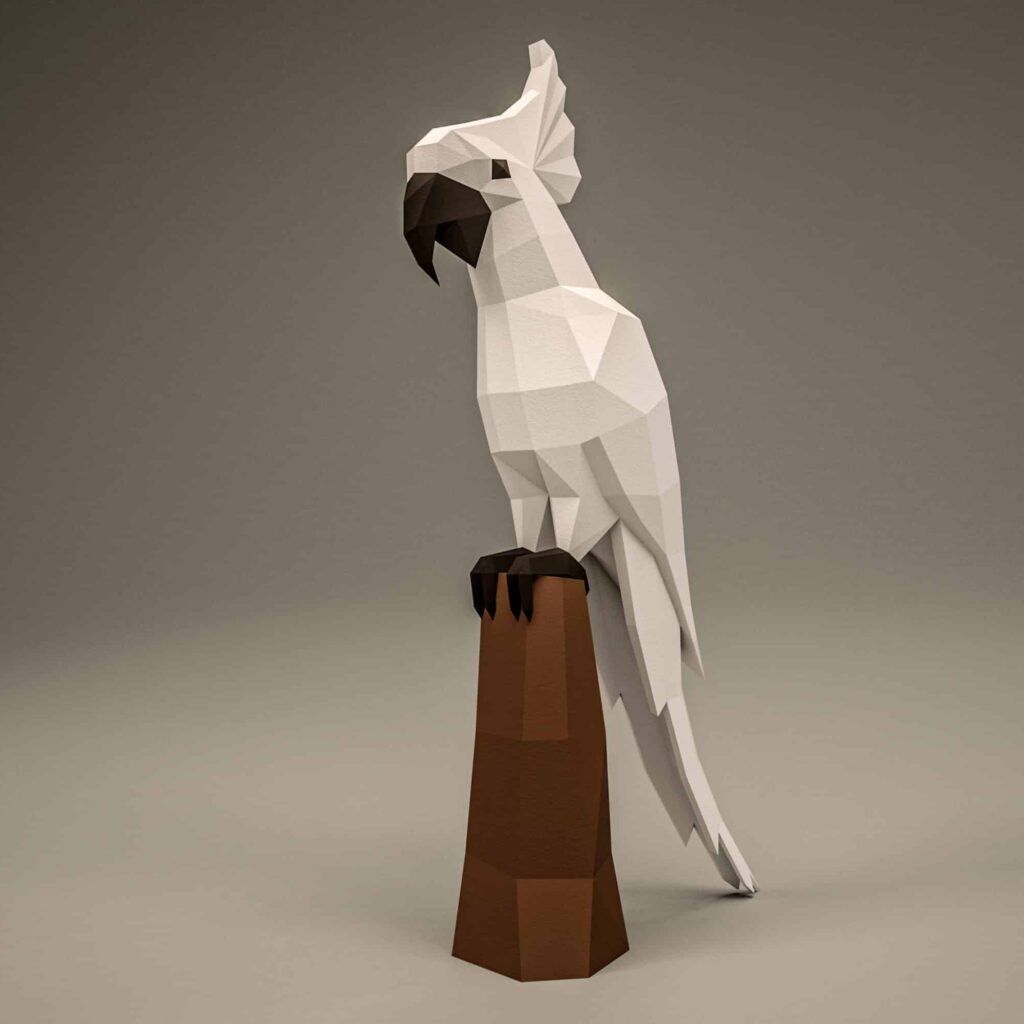 3D Origami Weißer Papagei Papierbasteln