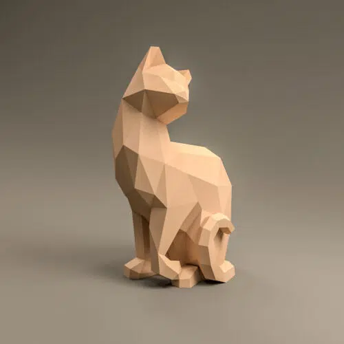 Papercraft de chat assis en origami 3D