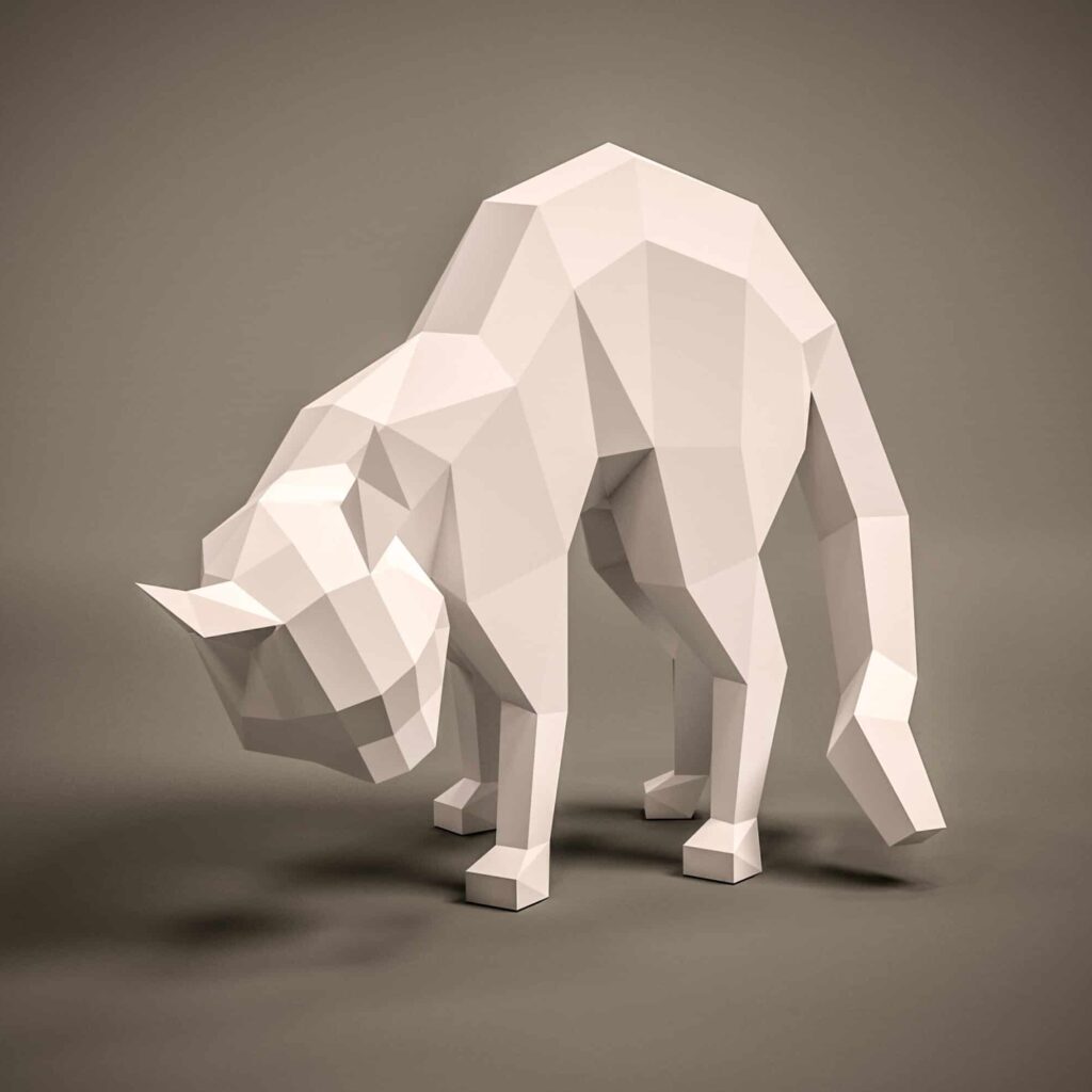 3D-Origami-Papierbastelarbeit mit runder Katzenrückseite
