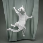 Papercraft de chat sur rideau en origami 3D