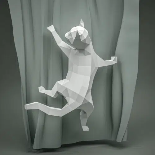 Papercraft de chat sur rideau en origami 3D