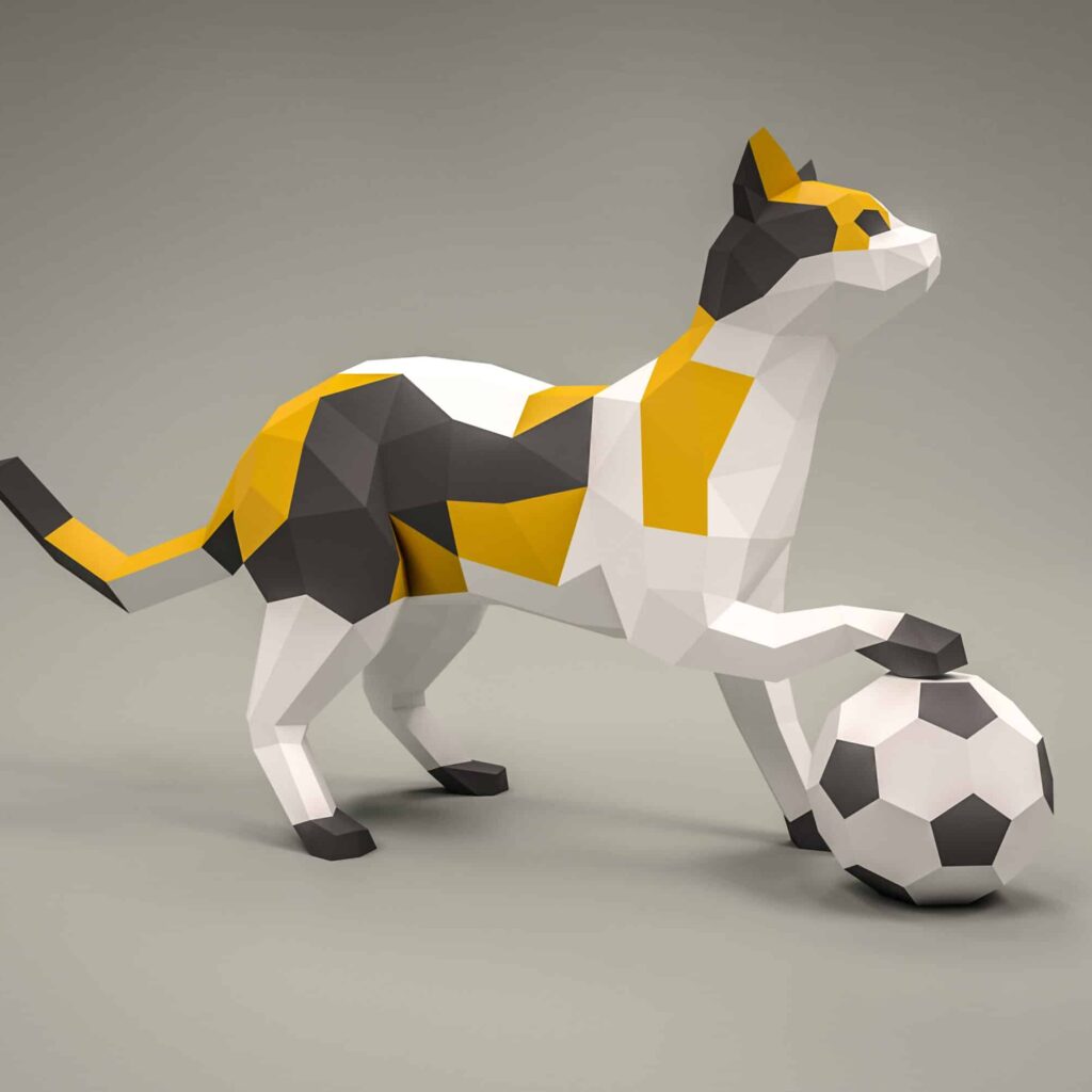 Papercraft de chat avec balle en origami 3D