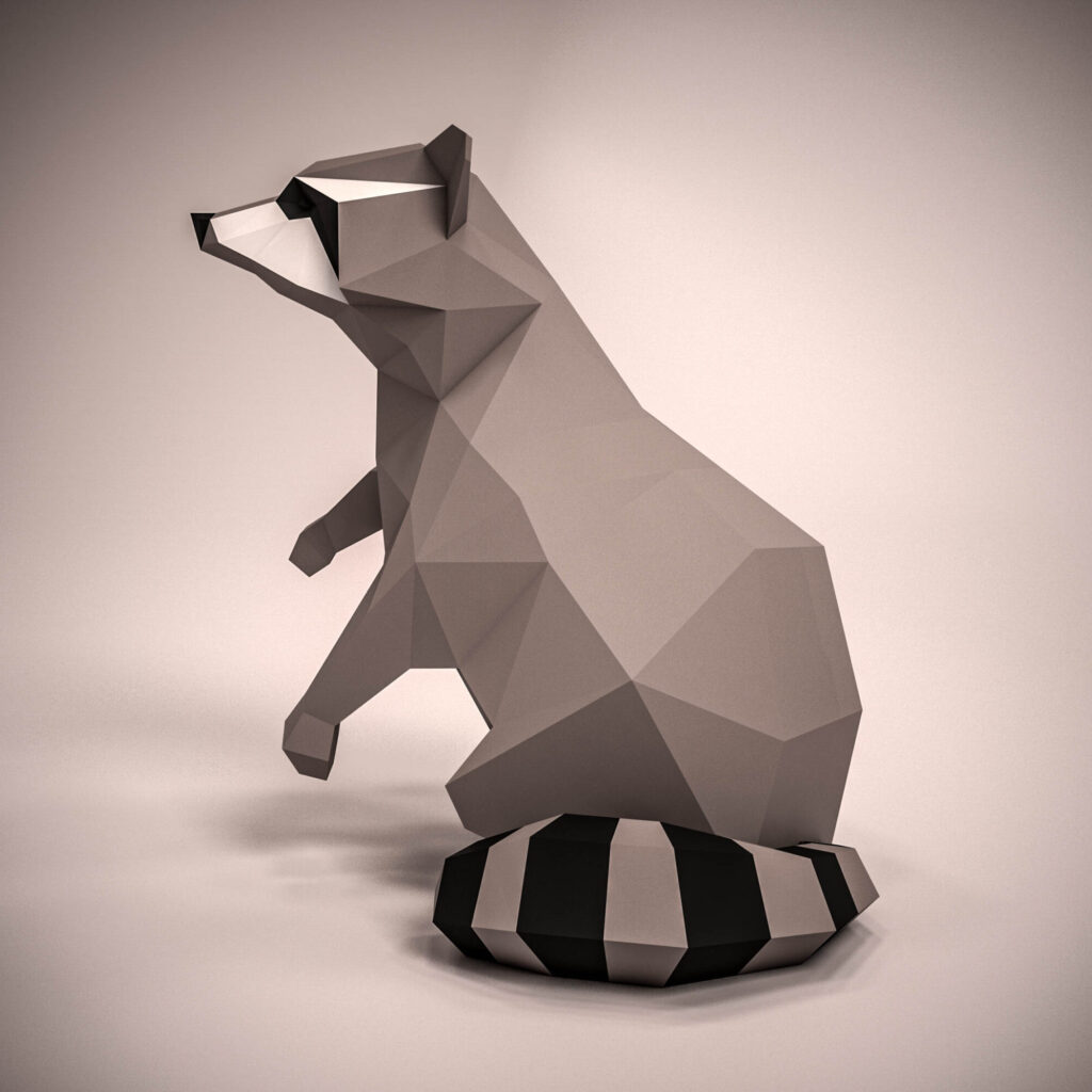 Papercraft de raton laveur en origami 3D