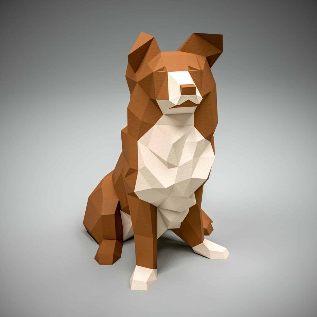 Papercraft de Border Collie en origami 3D