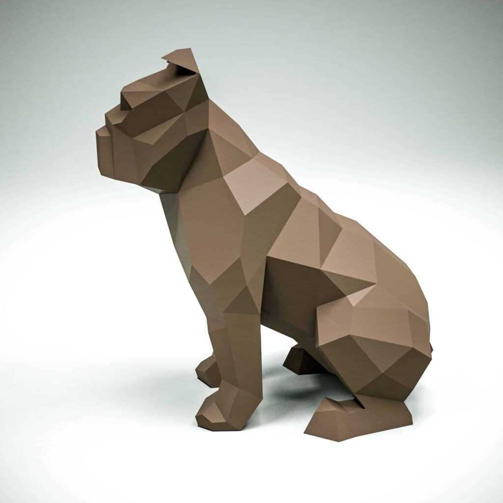 Papercraft bulldog assis en origami 3D