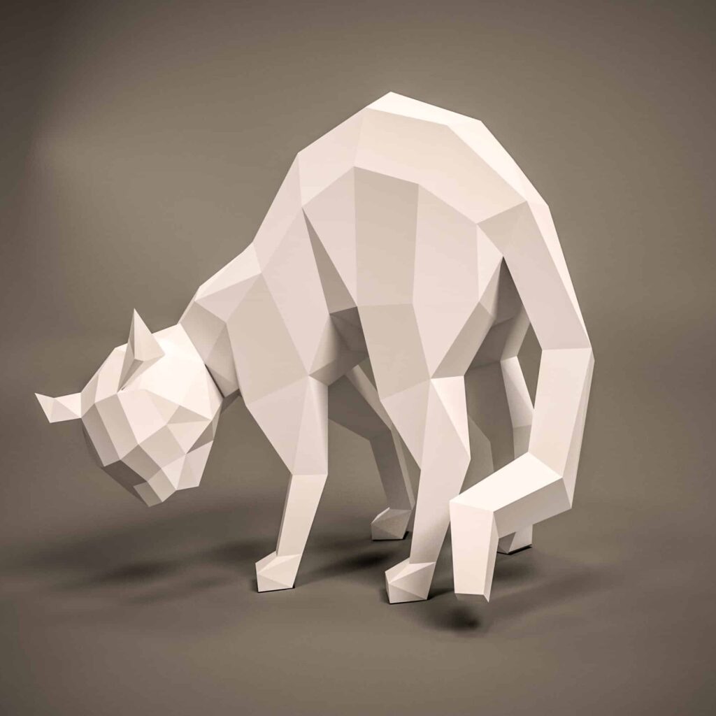 3D-Origami-Papierbastelarbeit mit runder Katzenrückseite