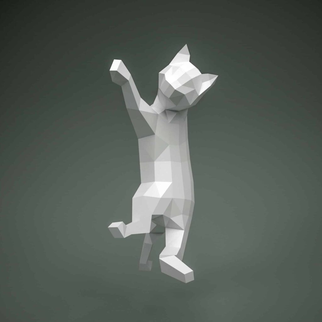 Papercraft de chat sur rideau en origami 3D