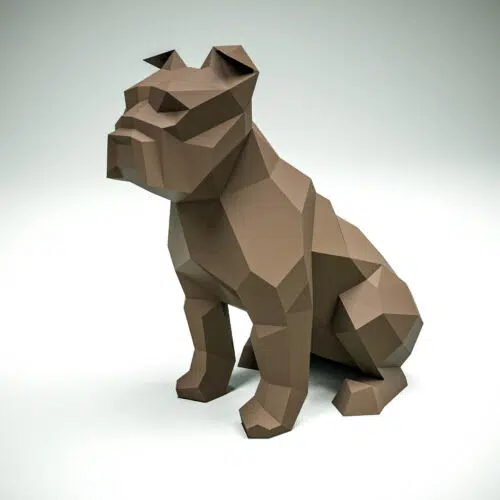 Papercraft bulldog assis en origami 3D