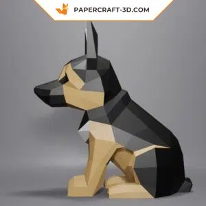 Berger allemand assis en papercraft 3D