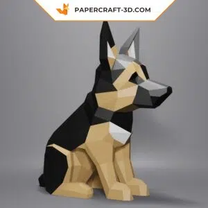 Berger allemand assis en papercraft 3D