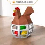 Papercraft Huhn auf Osterkorb mit Eiern
