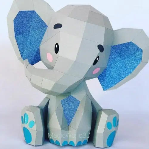 Éléphant assis mignon papercraft 3D