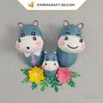 Papercraft famille hippopotame en origami