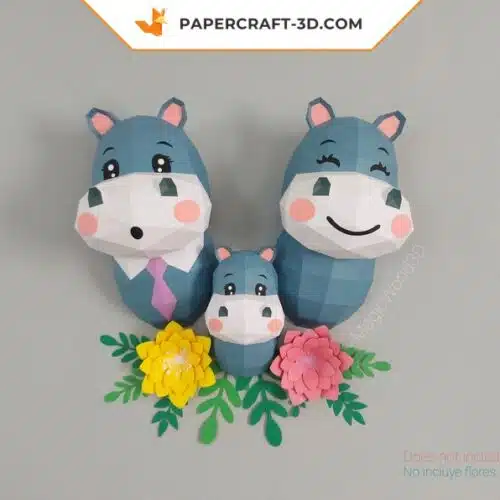 Famille hippopotame papercraft 3D