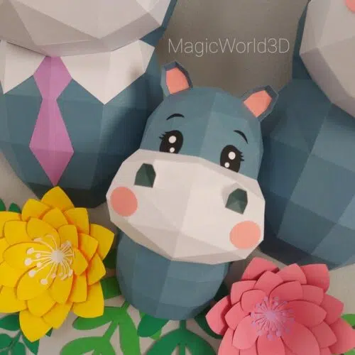 Famille hippopotame papercraft 3D