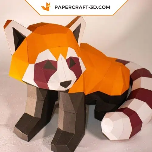 Panda roux assis papercraft 3D