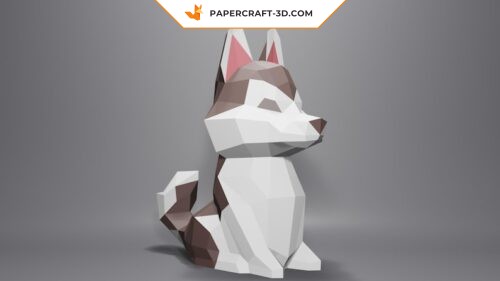 Bébé husky marron et blanc papercraft 3D