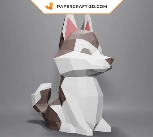Papercraft filhote de husky em origami 3D
